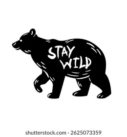 vector illustration features a majestic bear. With the inspiring phrase Stay Wild included, it embodies a spirit of adventure and connection with nature, promoting wildlife conservation.