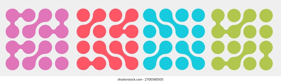 Die Vektorgrafik weist einen modernen, geometrischen Stil mit lebhaften Rosa-, Rot-, Blau- und Grüntönen auf. Abstrakte Metaball-Formen und -Kreise erzeugen ein spielerisches, zusammenhängendes Muster.