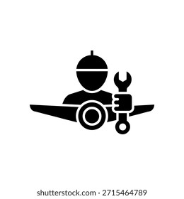 La Ilustración vectorial presenta la silueta del ingeniero que lleva el casco que sostiene una llave inglesa contra el fondo transparente que muestra temas industriales.
