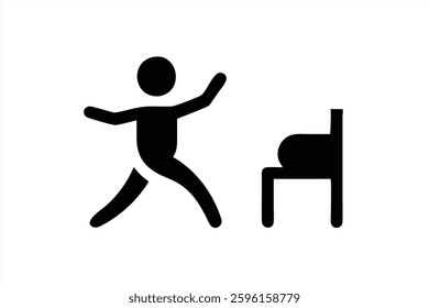 A vector illustration features a simple figure engaging in a stretching exercise next to a chair. This activity promotes better posture and physical well being during work or study.