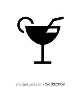 A vector illustration features a sleek cocktail glass filled with a colorful drink. The design includes a straw and a garnish, emphasizing summertime enjoyment. Perfect for bar and party themes.