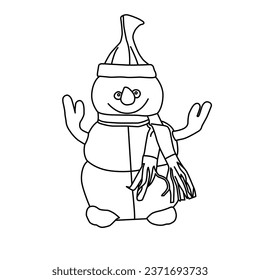 Vector Illustration features a snowman wearing a hat and scarf standing on a white background - Vector