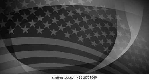 Die Vektorgrafik zeigt eine stilisierte, schwarz-weiße amerikanische Flagge mit einem dynamischen, wellenförmigen Effekt, der ein Gefühl von Bewegung und Modernität schafft.