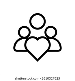 A vector illustration features three individuals with a large heart in the center, representing unity, compassion, and community bonding among people.