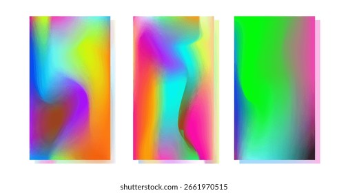 Vector illustration features vibrant, abstract gradients in a modern, fluid style. The theme is futuristic with smooth, blurred shapes and bold colors like blue, pink, orange, green, and yellow.