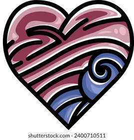 vector illustration features a vibrant and artistic heart, intricately designed with swirling patterns of pink and blue hues.