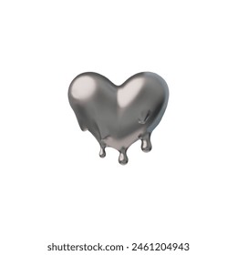 Vector illustration featuring an abstract element in y2k style. Liquid heart shape with chrome-plated shiny surface and smudges. Great for decorating futuristic designs. Isolated background