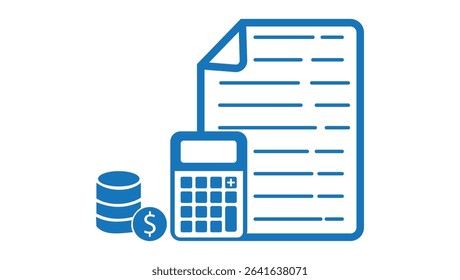 Vector illustration featuring accounting and finance tools such as calculator, financial charts, documents, coins, and money symbols. Ideal for concepts related to bookkeeping, financial analysis, bud