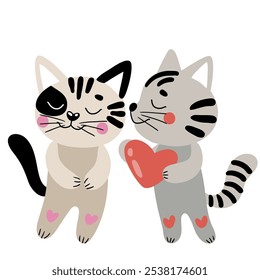 Vector illustration featuring adorable cats in love, perfect for Valentine’s Day cards, wedding invitations, greeting cards, apparel, social media posts, and any romantic-themed projects.