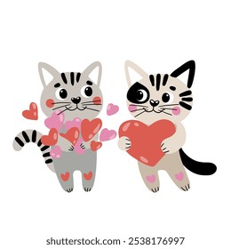 Vector illustration featuring adorable cats in love, perfect for Valentine’s Day cards, wedding invitations, greeting cards, apparel, social media posts, and any romantic-themed projects.