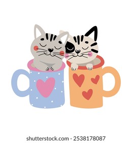 Vector illustration featuring adorable cats in love, perfect for Valentine’s Day cards, wedding invitations, greeting cards, apparel, social media posts, and any romantic-themed projects.