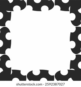 a vector illustration featuring a black puzzle-piece border forming a square frame with a white empty center.