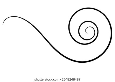 Una Ilustración vectorial con una silueta negra de una espiral y una línea curva sobre un fondo blanco. El estilo es sencillo y elegante.
