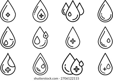 Ilustración vectorial con iconos de gotas de sangre colección. Diseño escalable adecuado para...