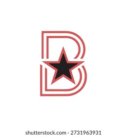 A vector illustration featuring a bold letter B with a stylized red outline. Inside the letter B, there is a black star, adding a unique and eye-catching design element. Ideal for branding, logos, and promotional materials.