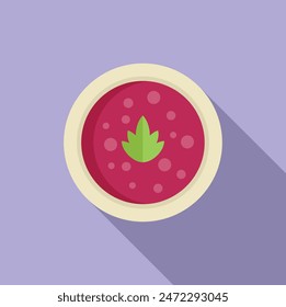 Vektorillustration mit einer Schüssel rosa Suppe, garniert mit einem grünen Kraut, die kulinarische Einfachheit zeigt