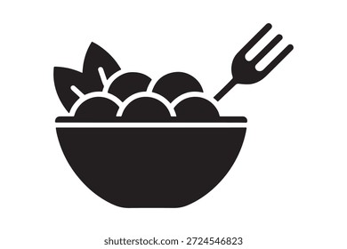 Vektorgrafik mit einer Schüssel Salat mit Gabelsymbol auf weißem Hintergrund. Skalierbares Design, geeignet für verschiedene Anwendungen.