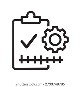 Una Ilustración vectorial con una lista de comprobación con un ícono de engranaje, que representa la gestión de tareas y la mejora del proceso.
