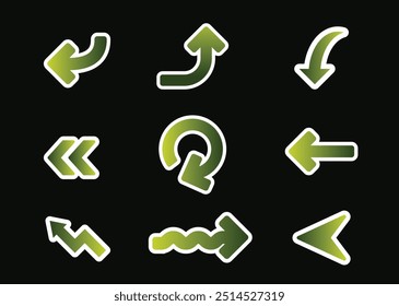 Ilustração vetorial com uma coleção de setas curvas com contornos em branco e negrito, com uma seta vermelha distinta para ênfase.