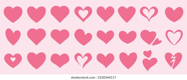 Vector illustration featuring a collection of different pink love shapes, ideal for love-themed designs, Valentine’s Day decor, and romantic projects.