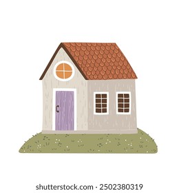 A vector illustration featuring a cozy house, autumn leaves, and pumpkins. Perfect for creating warm seasonal posters, postcards, greeting cards, and fall-themed home decor.