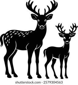 Vector Illustration Featuring Deer and Fawn