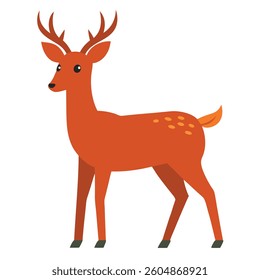Vector illustration featuring a deer standing with its antlers on a white background.