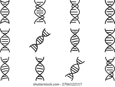 Ilustración vectorial con colección de iconos de hélice de ADN. Diseño escalable adecuado para...