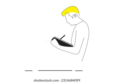 A vector illustration featuring a female character studying with books and a cute notebook, serving as a study guide, exam preparation, and journal writing.
The visual portrays a female character eng