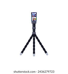 Vector illustration featuring a flexible tripod with a smartphone showcasing an active video recording session