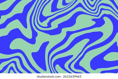 Vector illustration featuring fluid, wavy shapes in green and blue intertwined to create an abstract, dynamic pattern. The design has a bold and modern aesthetic with a sense of movement.