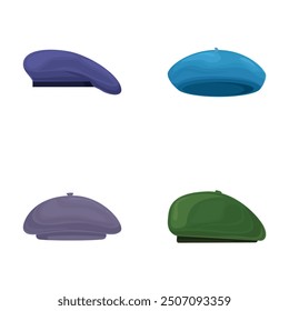 Vector illustration featuring four different colored beret hats, perfect for fashion design elements