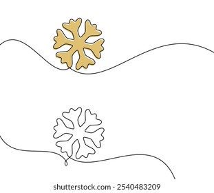 A vector illustration featuring a gold and black snowflake with elegant flowing line art, perfect for winter themes.