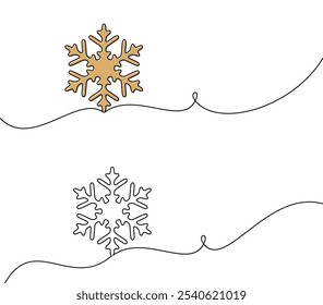 A vector illustration featuring gold and black snowflakes with flowing line accents, ideal for winter and festive themes.