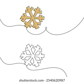 Ilustração vetorial com flocos de neve dourados e brancos com destaques de arte de linha fluente, ideal para temas de inverno.