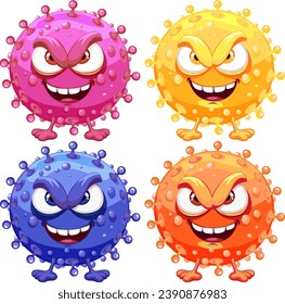 A vector illustration featuring a group of four monstrous bacteria