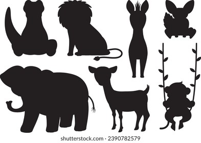 Ilustración vectorial con un grupo de animales salvajes en un estilo de caricatura simple