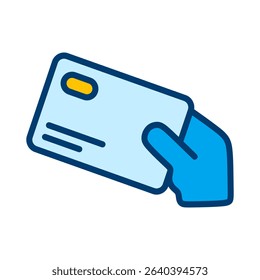 A vector illustration featuring a hand holding a credit card, representing payment methods and financial transactions. This graphic is suitable for use in business, finance, and e-commerce contexts.