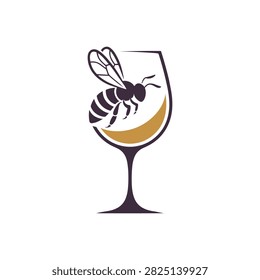 Vector illustration featuring a honeybee combined with a wine glass containing golden mead or honey wine.