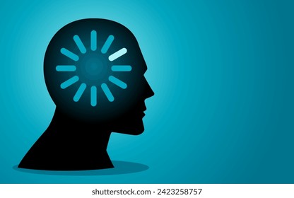 Vector illustration featuring a human head with loading icon in his head