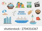 Vector illustration featuring the iconic symbols of Busan, Korea