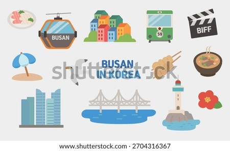 Vector illustration featuring the iconic symbols of Busan, Korea