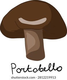 A vector illustration featuring a large brown Portobello mushroom with its name labeled underneath.