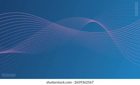 Uma ilustração vetorial com um plano de fundo azul abstrato moderno com linhas de gradiente rosa lisas formando formas de onda fluindo, criando um design dinâmico e limpo.