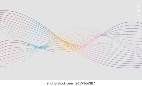 A vector illustration featuring a modern abstract white background with a flowing wave of colorful gradient lines, creating a vibrant and dynamic design.