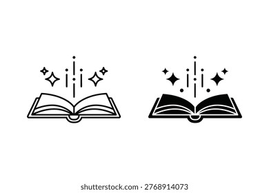 A vector illustration featuring an open book with magical light and sparkles emerging, symbolizing knowledge, imagination, and creativity. Ideal for educational, fantasy, or inspirational concepts.