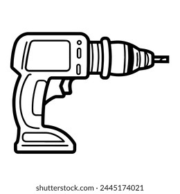Vector illustration featuring an outline icon of a powerful electric drill.