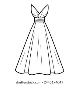 Vektorillustration mit einer Umriss-Ikone eines atemberaubenden Frauen-Hochzeitskleids.