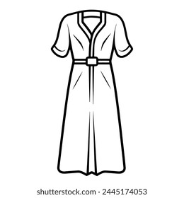 Vector illustration featuring an outline icon of a stunning women's wedding dress.