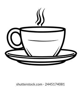 Vektorillustration mit einem Umriss-Icon einer dampfenden Tasse Kaffee.